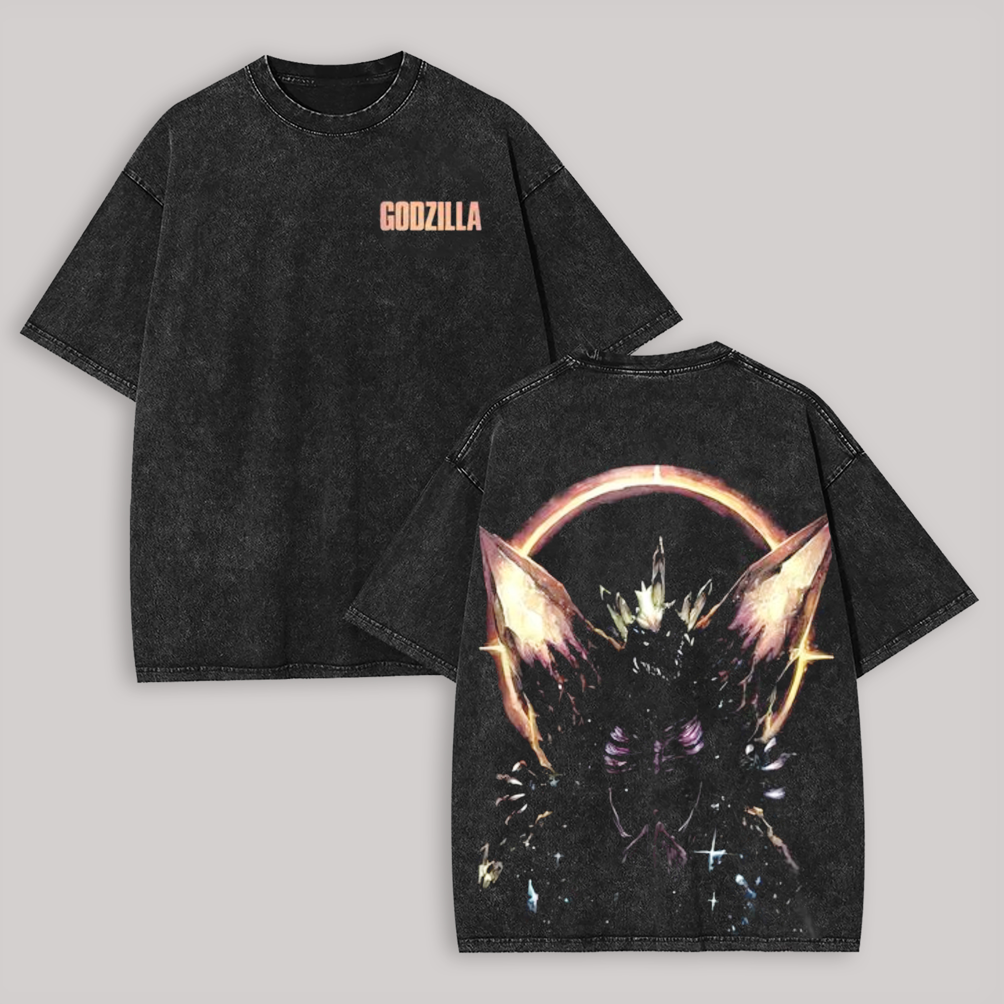 SpaceGodzilla Printed Unisex Washed T-Shirt Image - 1