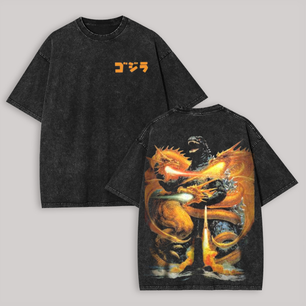 Godzilla vs. King Ghidorah Printed Unisex Washed T-Shirt Image - 1