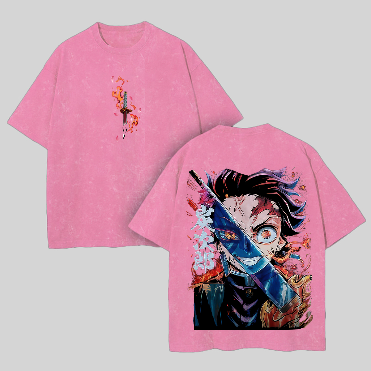 Demon Slayer Tanjiro Kamado Printed Unisex Washed T-Shirt Image - 6