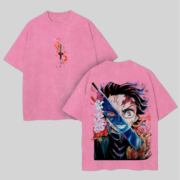 Demon Slayer Tanjiro Kamado Printed Unisex Washed T-Shirt Image - 6