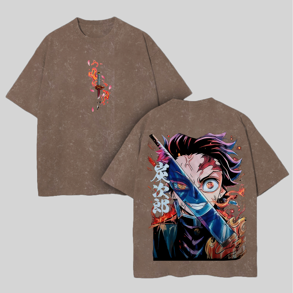 Demon Slayer Tanjiro Kamado Printed Unisex Washed T-Shirt Image - 5