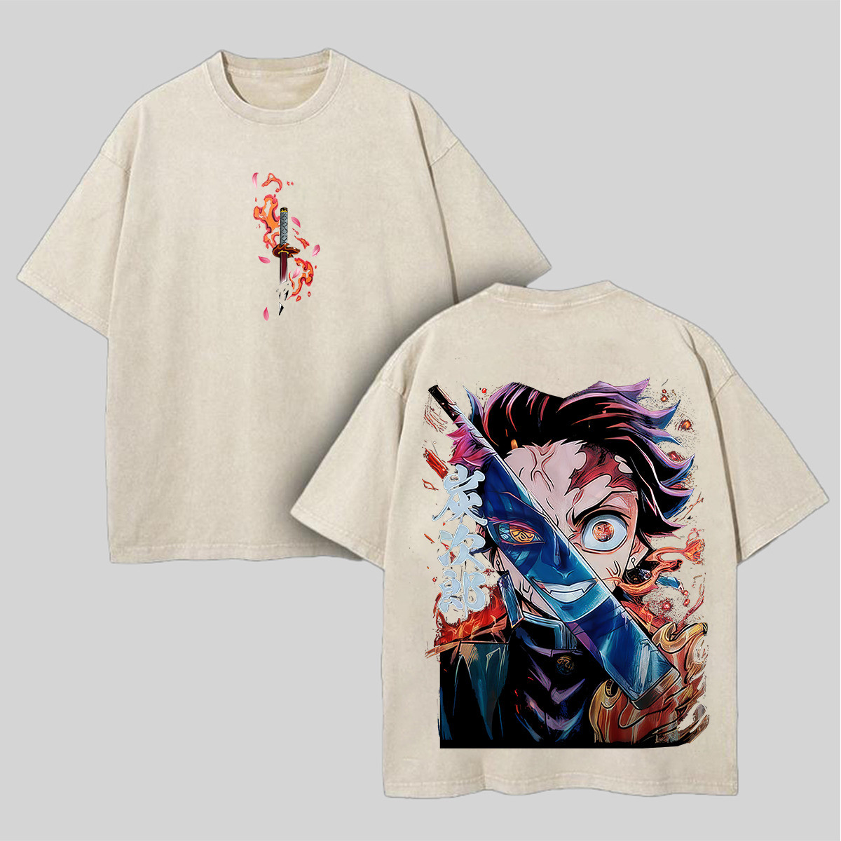 Demon Slayer Tanjiro Kamado Printed Unisex Washed T-Shirt Image - 3