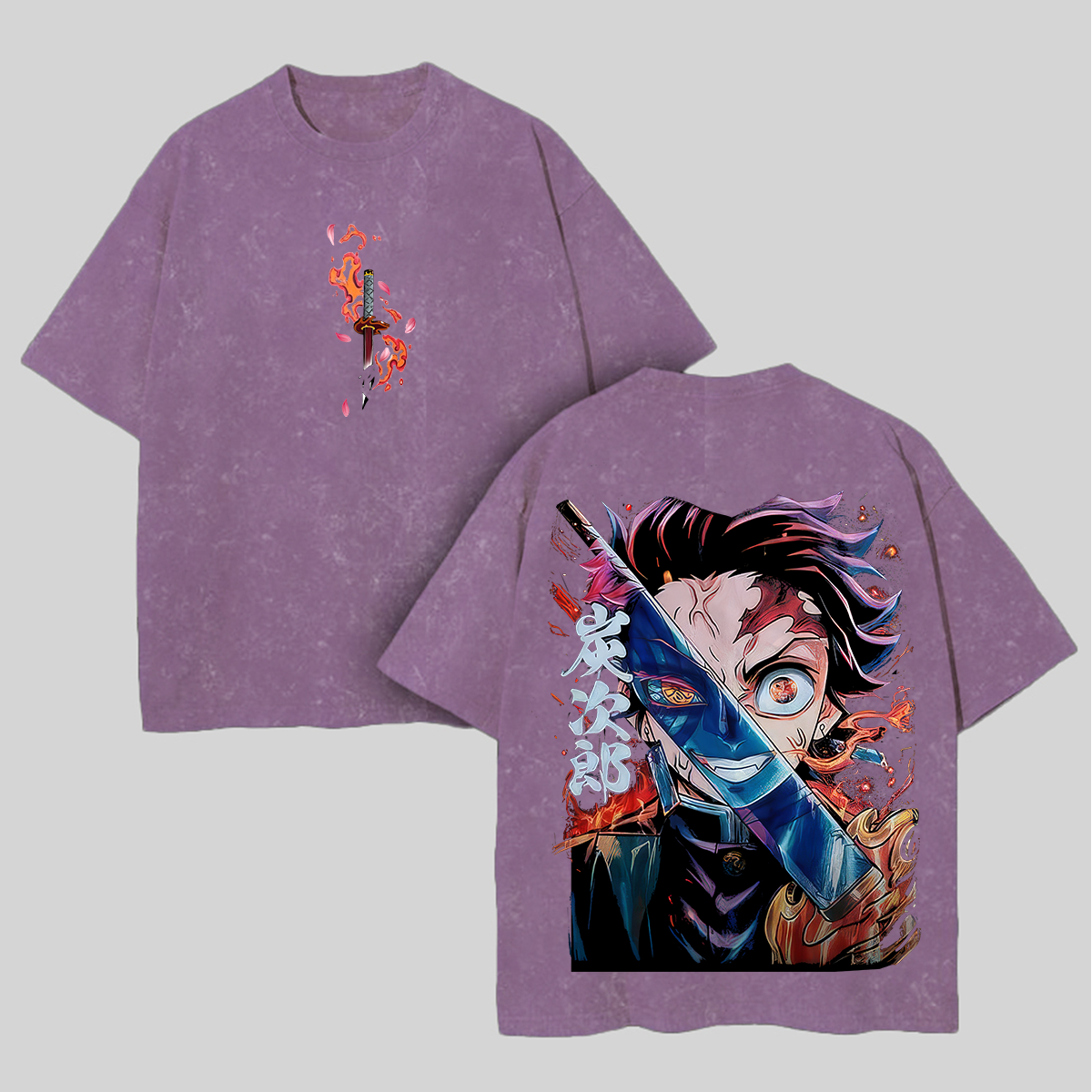 Demon Slayer Tanjiro Kamado Printed Unisex Washed T-Shirt Image - 4