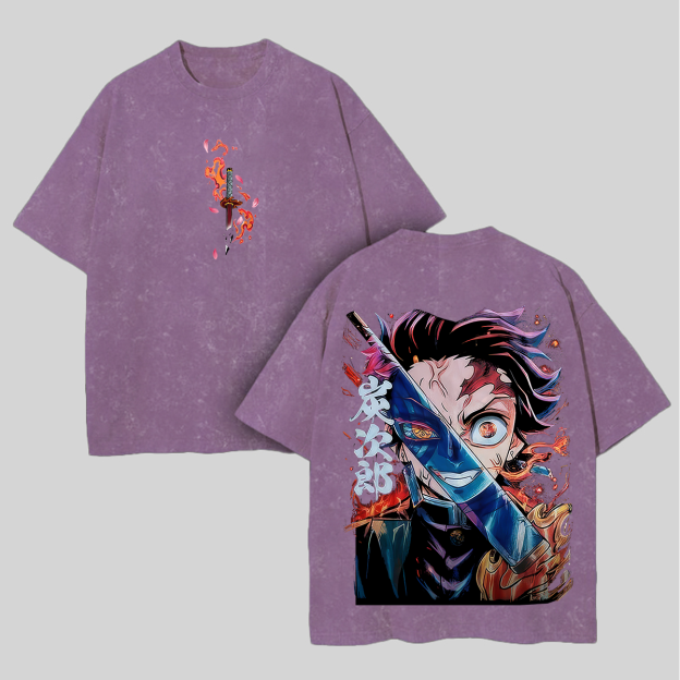 Demon Slayer Tanjiro Kamado Printed Unisex Washed T-Shirt Image - 4