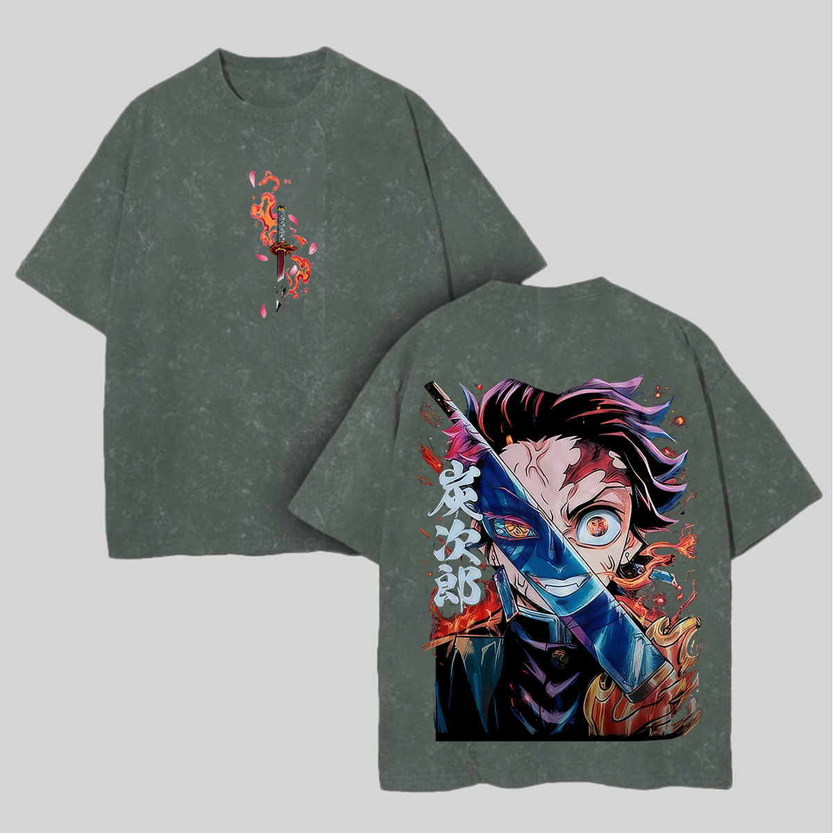 Demon Slayer Tanjiro Kamado Printed Unisex Washed T-Shirt Image - 7