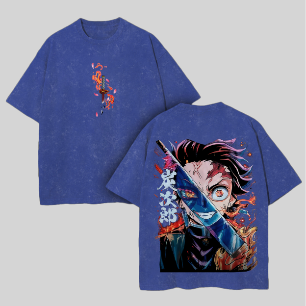 Demon Slayer Tanjiro Kamado Printed Unisex Washed T-Shirt Image - 8