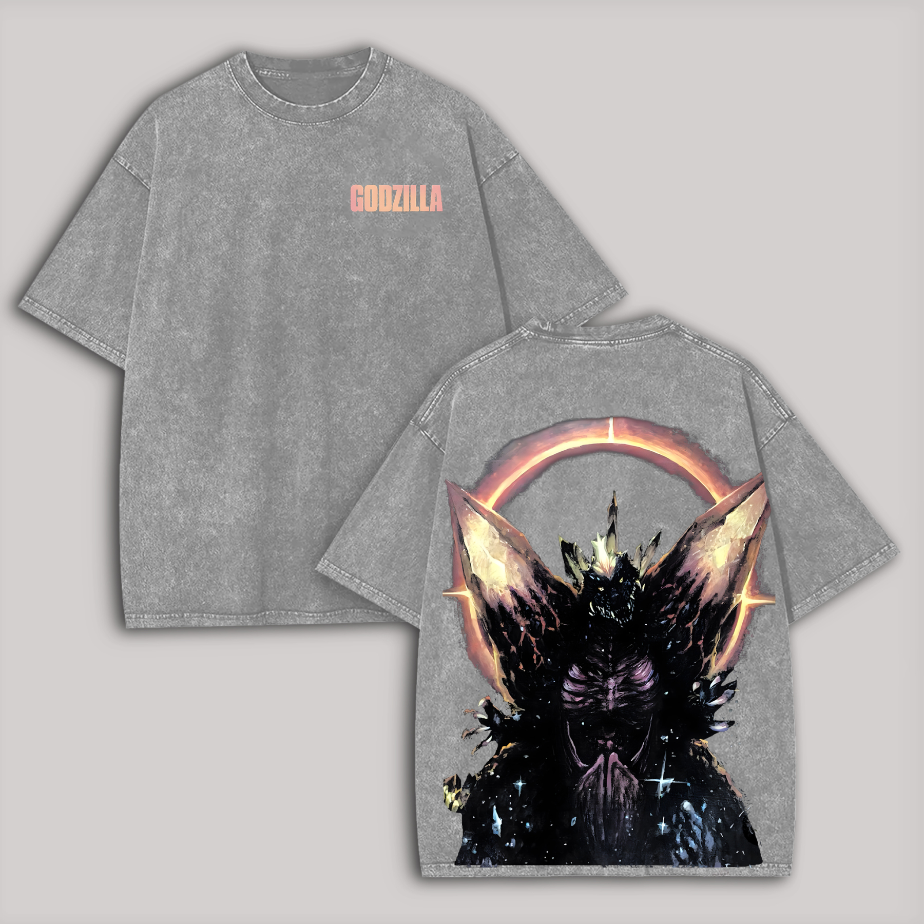 SpaceGodzilla Printed Unisex Washed T-Shirt Image - 2