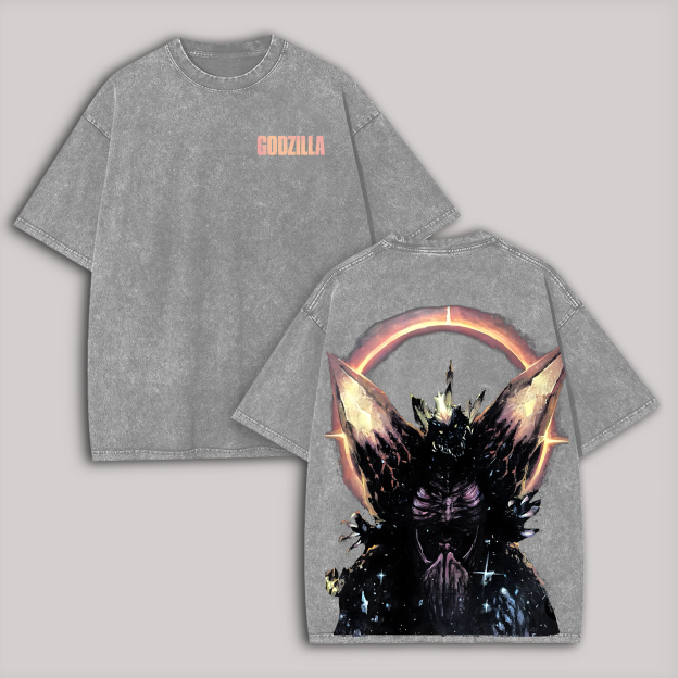 SpaceGodzilla Printed Unisex Washed T-Shirt Image - 2