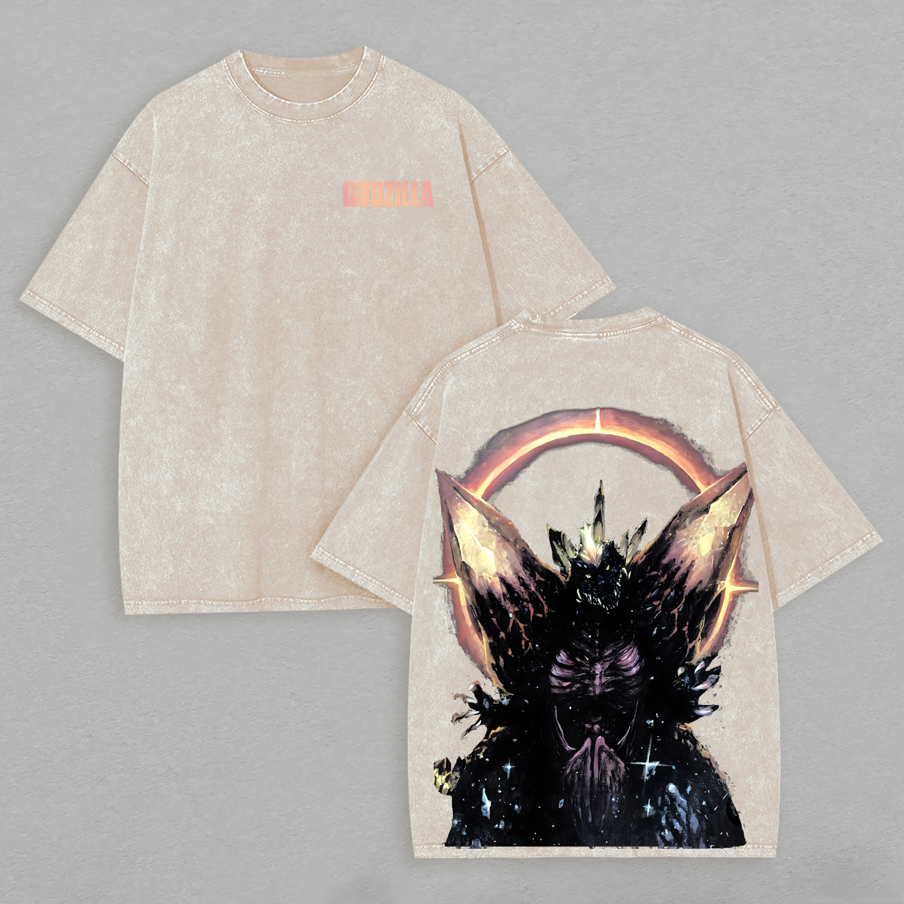 SpaceGodzilla Printed Unisex Washed T-Shirt Image - 3