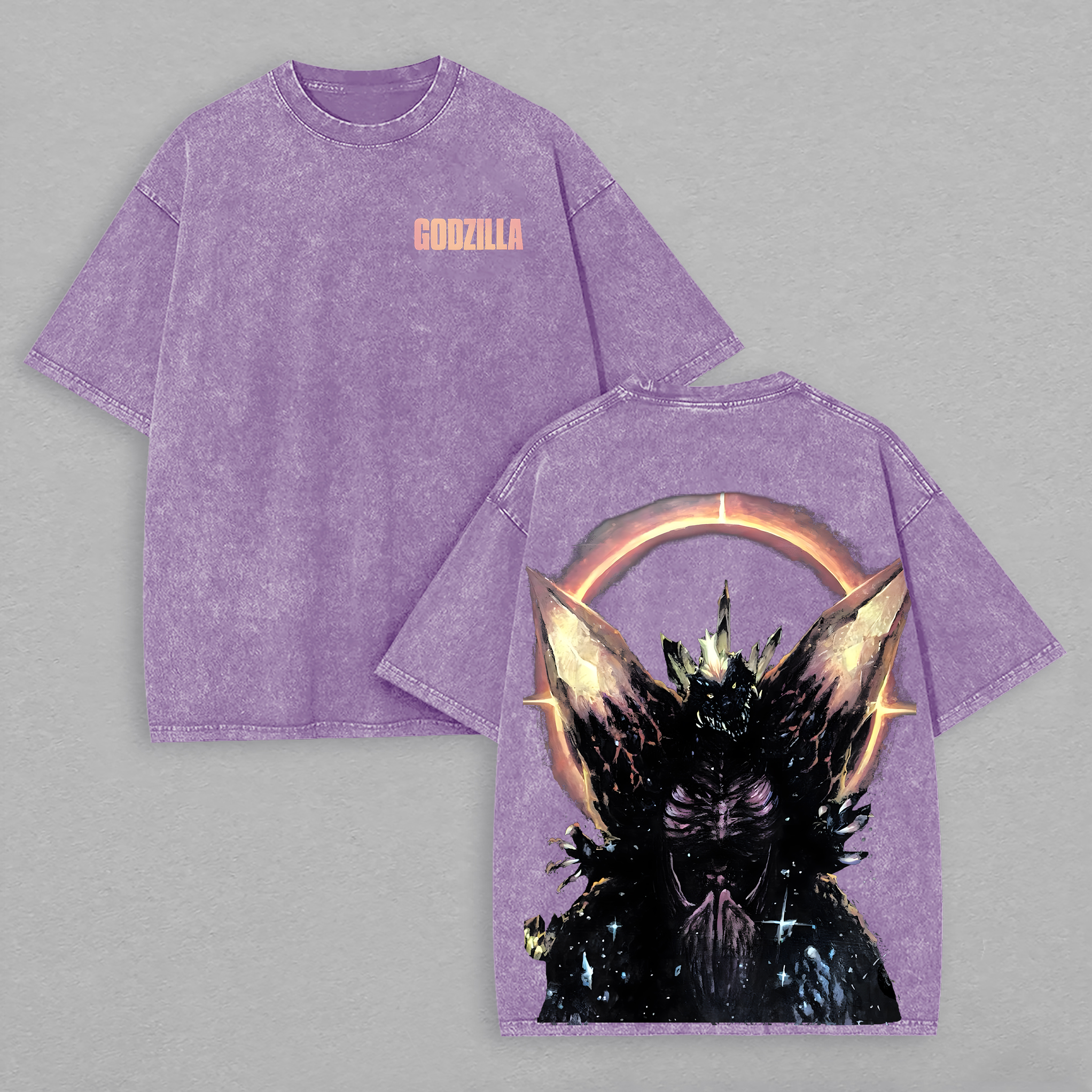 SpaceGodzilla Printed Unisex Washed T-Shirt Image - 5