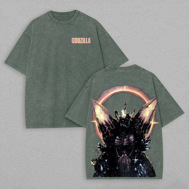 SpaceGodzilla Printed Unisex Washed T-Shirt Image - 7