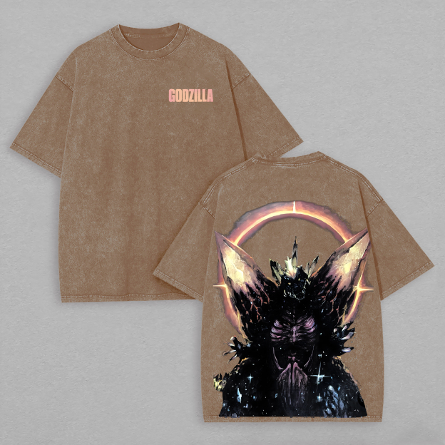 SpaceGodzilla Printed Unisex Washed T-Shirt Image - 4