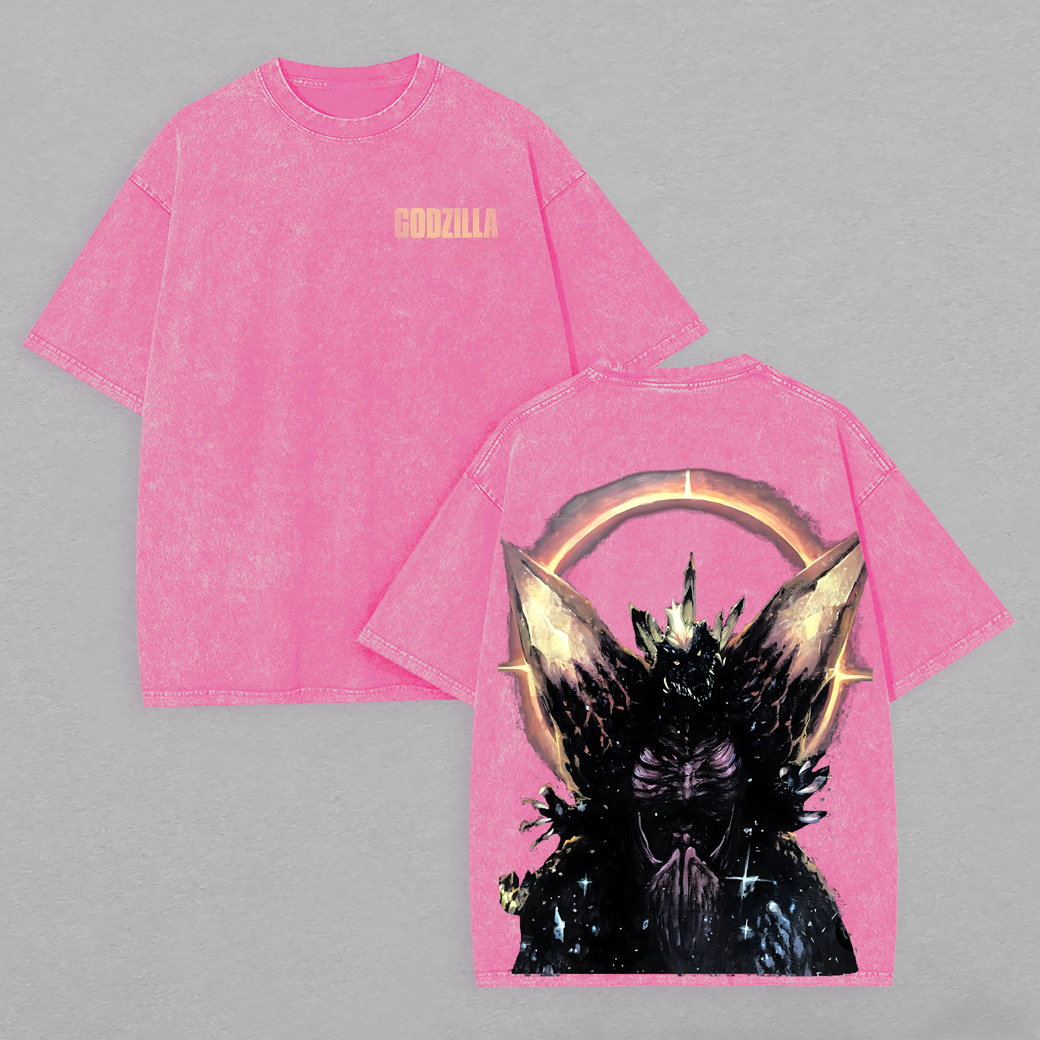 SpaceGodzilla Printed Unisex Washed T-Shirt Image - 6