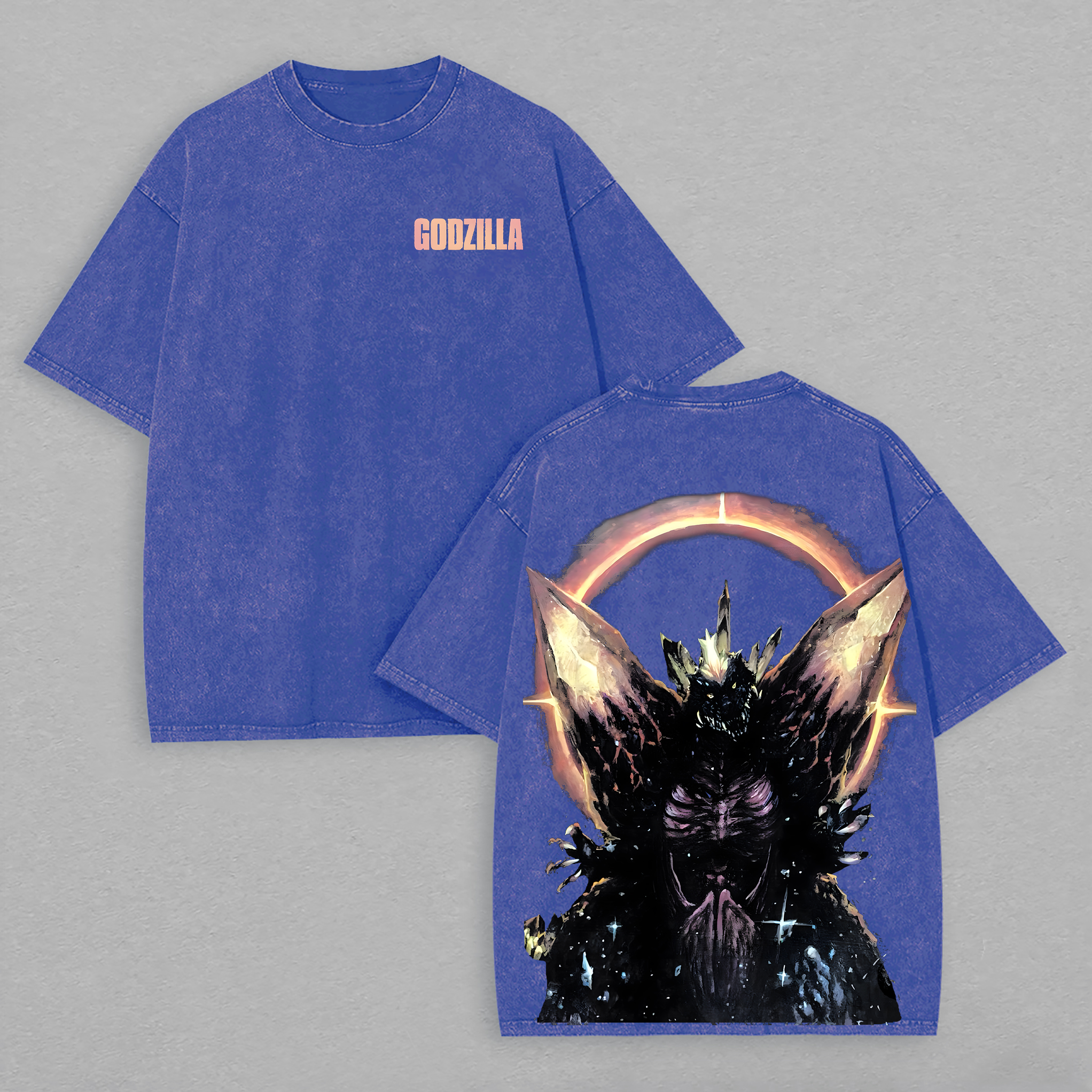 SpaceGodzilla Printed Unisex Washed T-Shirt Image - 8