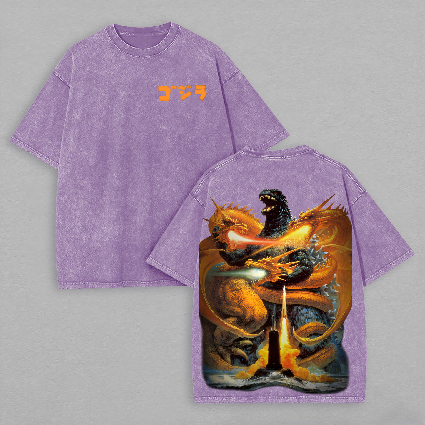 Godzilla vs. King Ghidorah Printed Unisex Washed T-Shirt Image - 6