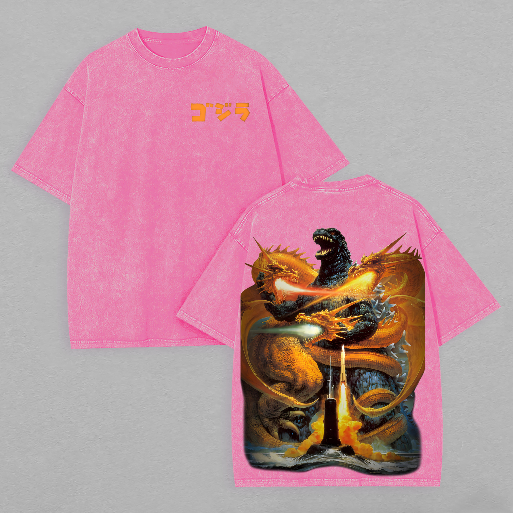 Godzilla vs. King Ghidorah Printed Unisex Washed T-Shirt Image - 8