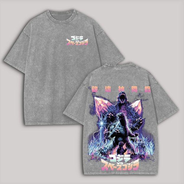 Godzilla vs. Space Godzilla Printed Unisex Washed T-Shirt Image - 2