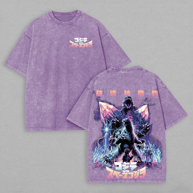 Godzilla vs. Space Godzilla Printed Unisex Washed T-Shirt Image - 6