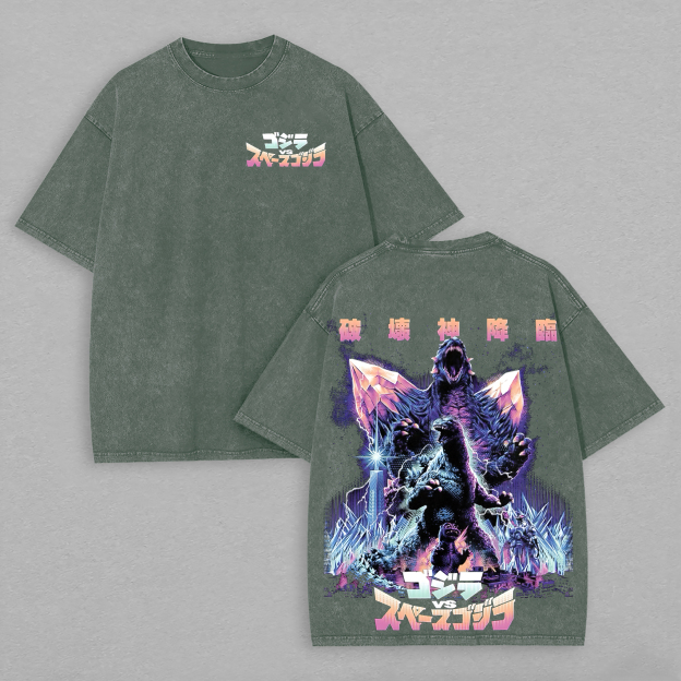 Godzilla vs. Space Godzilla Printed Unisex Washed T-Shirt Image - 5