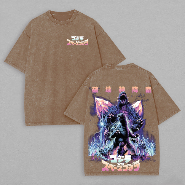 Godzilla vs. Space Godzilla Printed Unisex Washed T-Shirt Image - 4