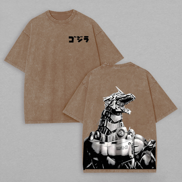 Mechagodzilla Printed Unisex Washed T-Shirt Image - 4