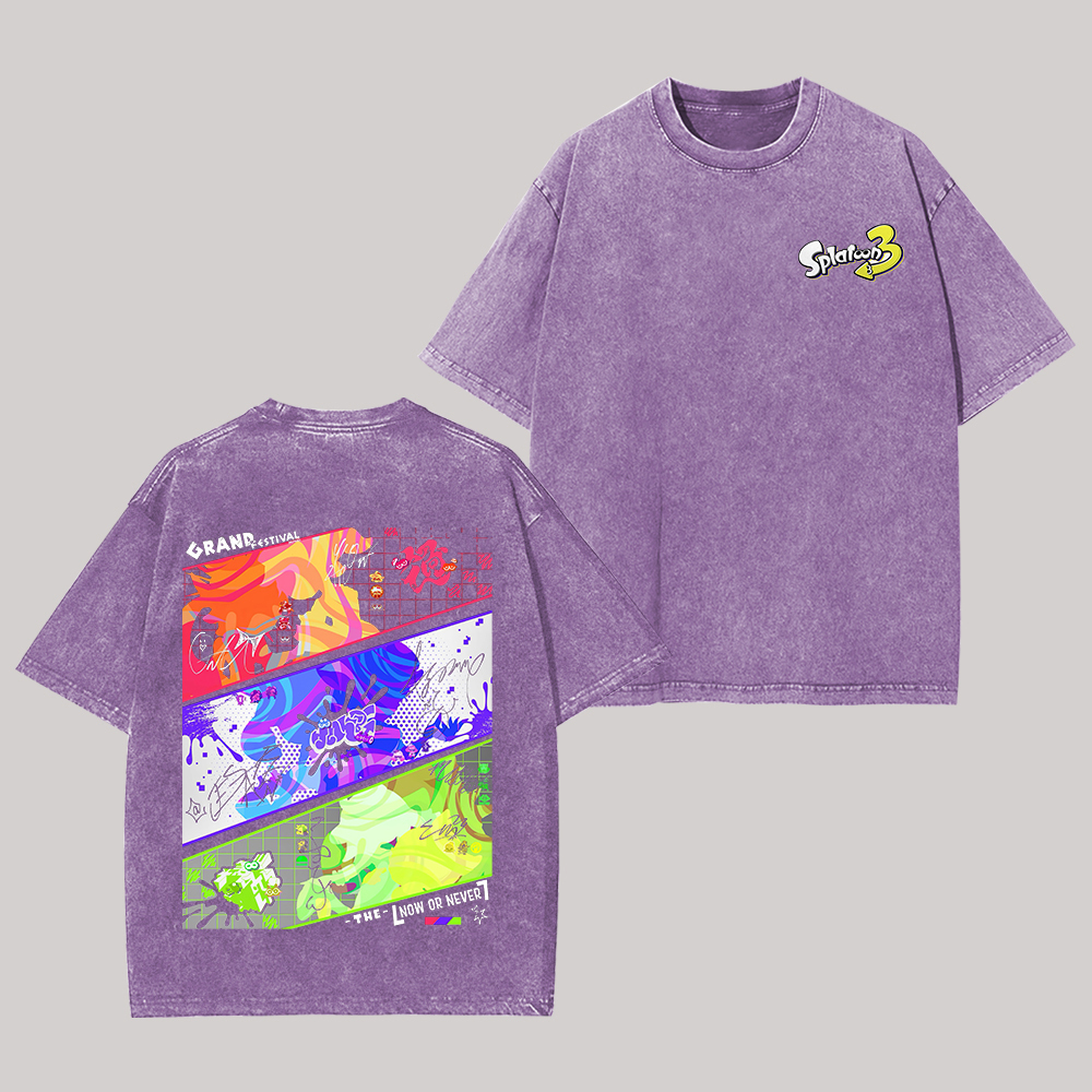 Splatoon 3 Printed Unisex Washed T-Shirt Image - 2