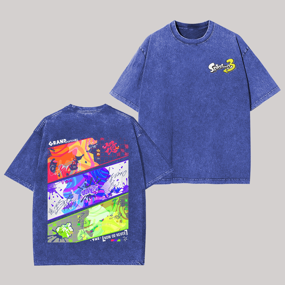 Splatoon 3 Printed Unisex Washed T-Shirt Image - 4