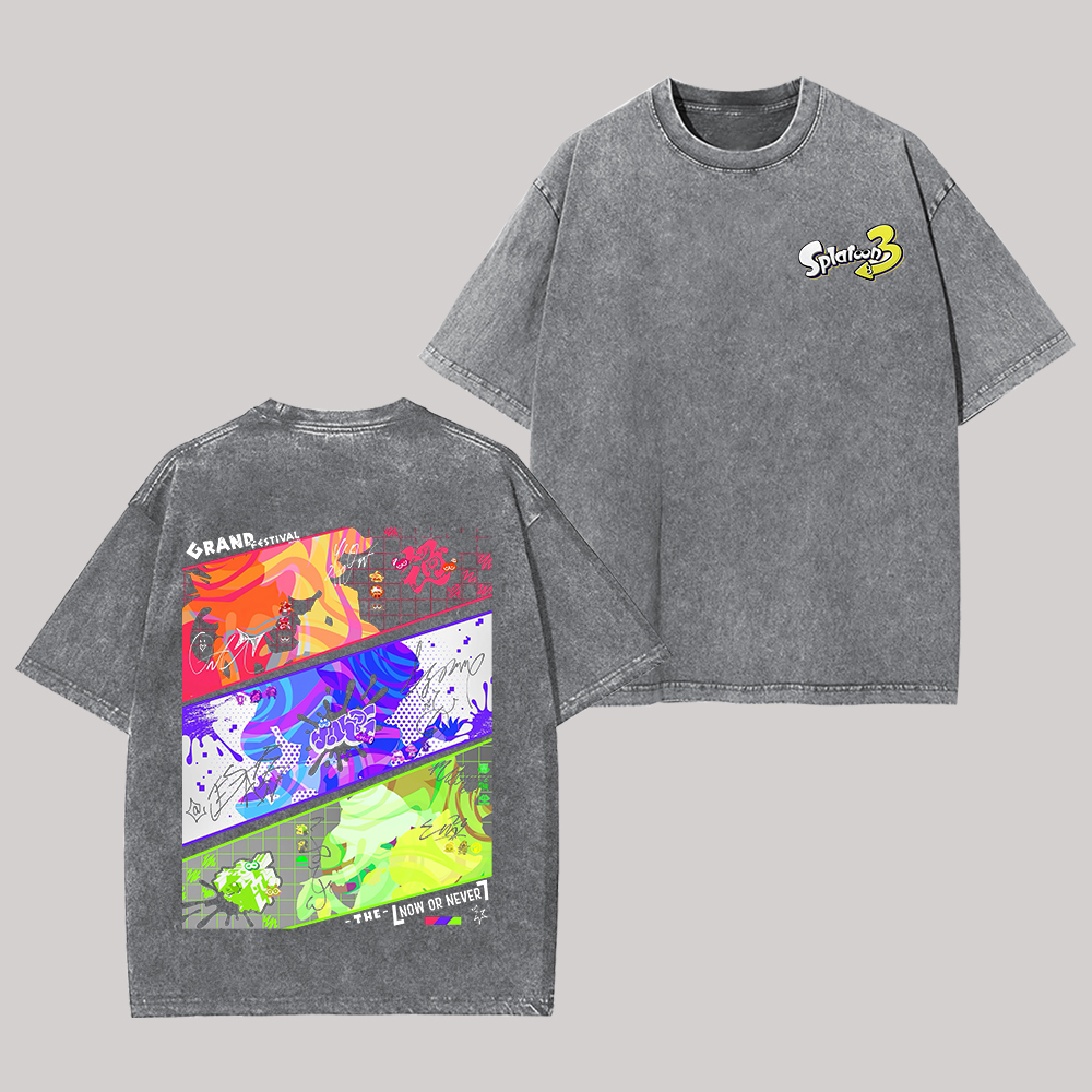 Splatoon 3 Printed Unisex Washed T-Shirt Image - 3