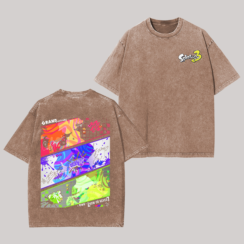 Splatoon 3 Printed Unisex Washed T-Shirt Image - 5