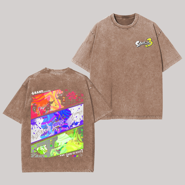 Splatoon 3 Printed Unisex Washed T-Shirt Image - 5