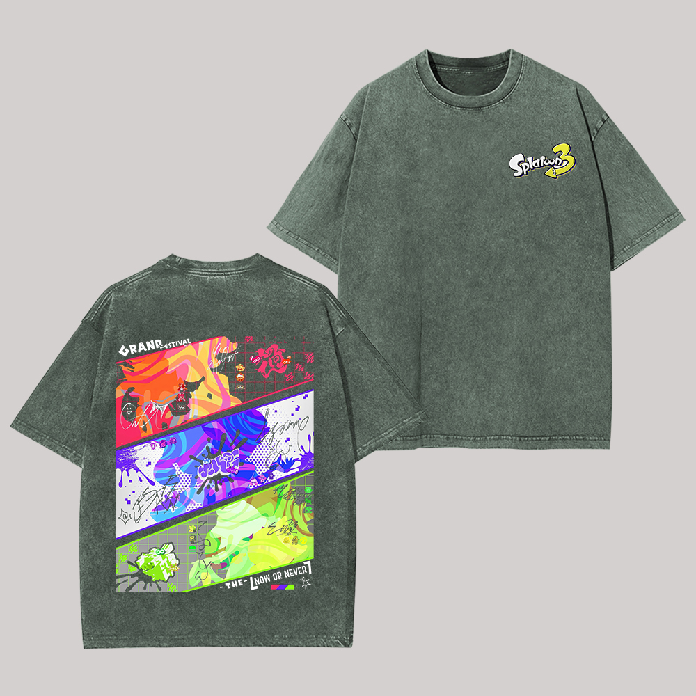 Splatoon 3 Printed Unisex Washed T-Shirt Image - 7