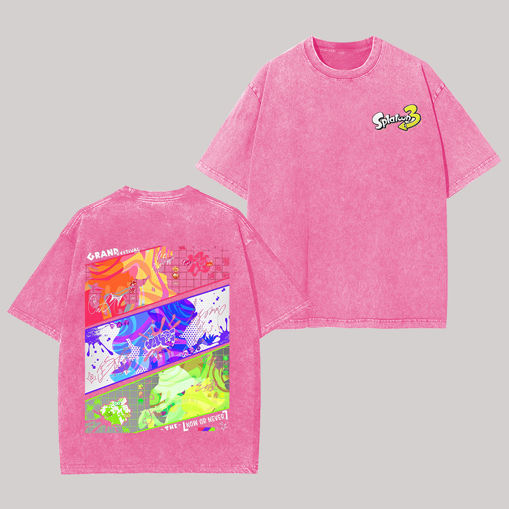 Splatoon 3 Printed Unisex Washed T-Shirt Image - 8
