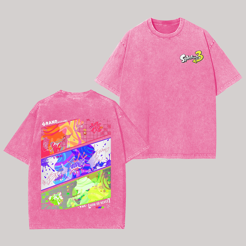 Splatoon 3 Printed Unisex Washed T-Shirt Image - 8
