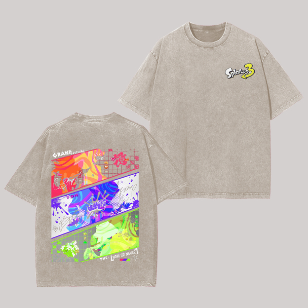 Splatoon 3 Printed Unisex Washed T-Shirt Image - 6