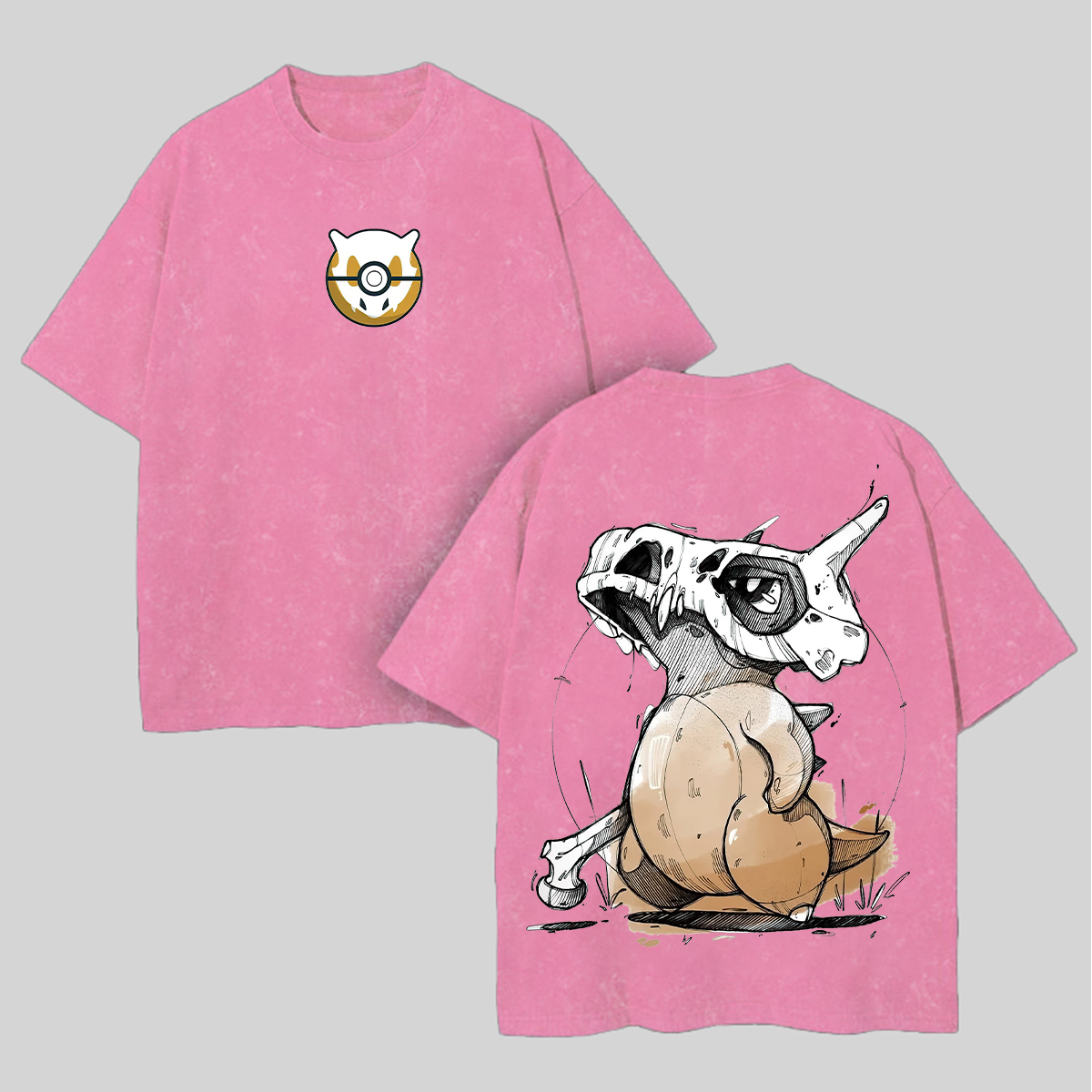 Cubone Pokémon Printed Unisex Washed T-Shirt Image - 8