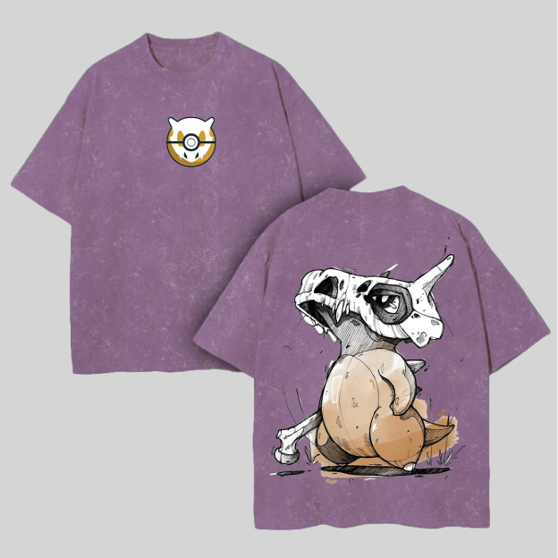 Cubone Pokémon Printed Unisex Washed T-Shirt Image - 7