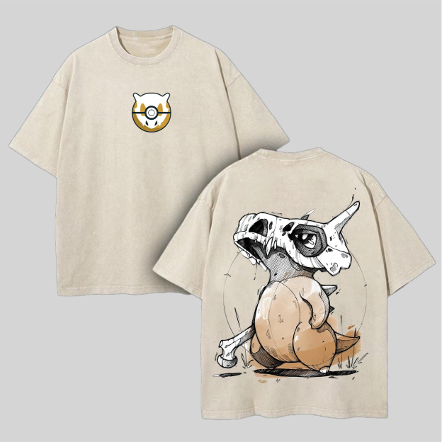 Cubone Pokémon Printed Unisex Washed T-Shirt Image - 3