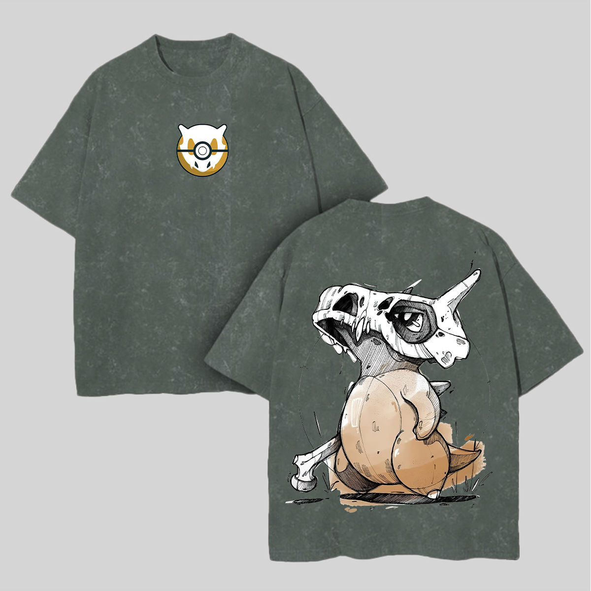 Cubone Pokémon Printed Unisex Washed T-Shirt Image - 4