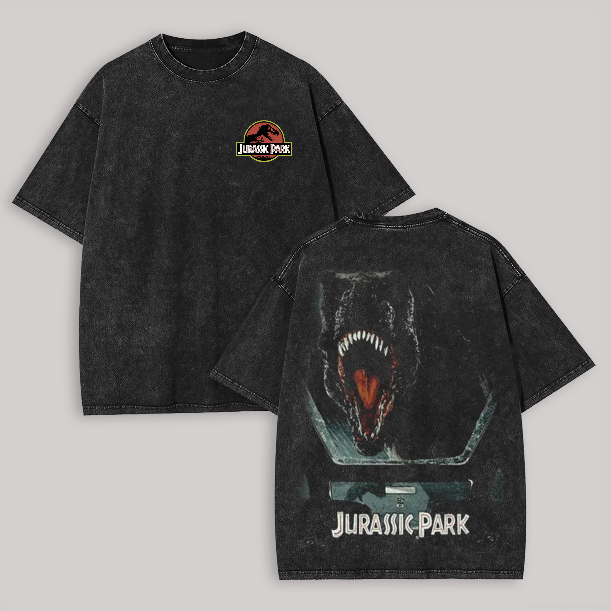 Jurassic Park Printed Unisex Washed T-Shirt Image - 1