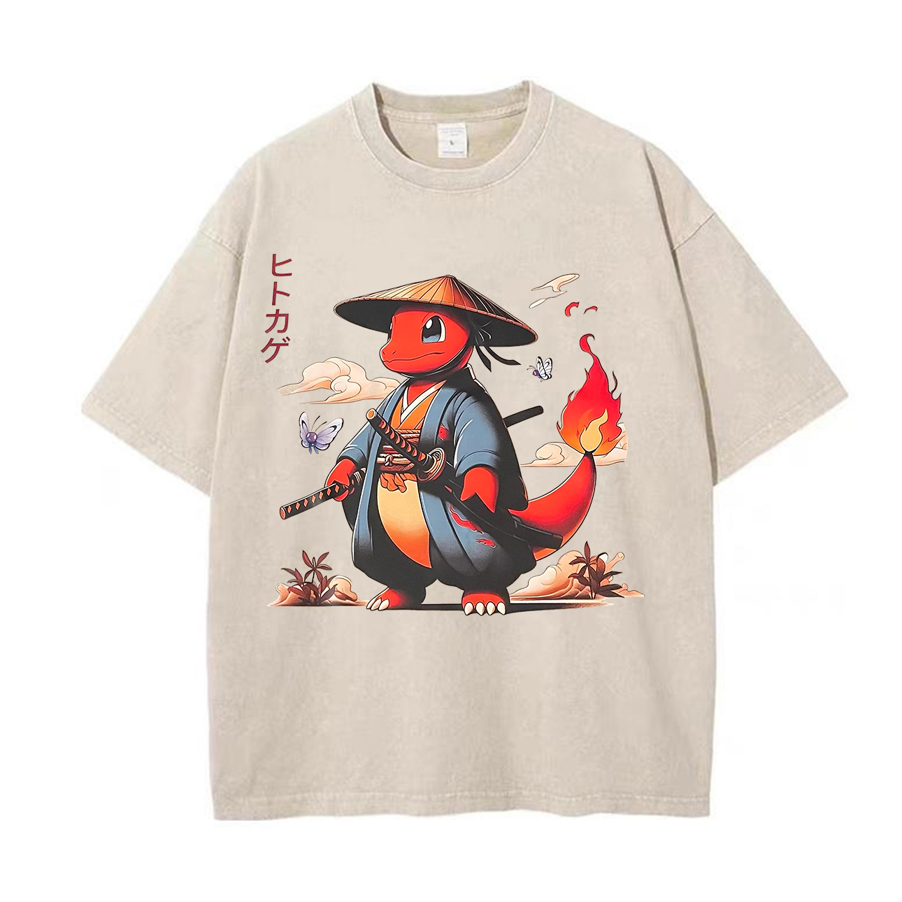 Pokémon Charmander Printed Unisex Washed T-Shirt Image - 2