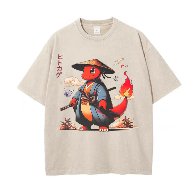 Pokémon Charmander Printed Unisex Washed T-Shirt Image - 2