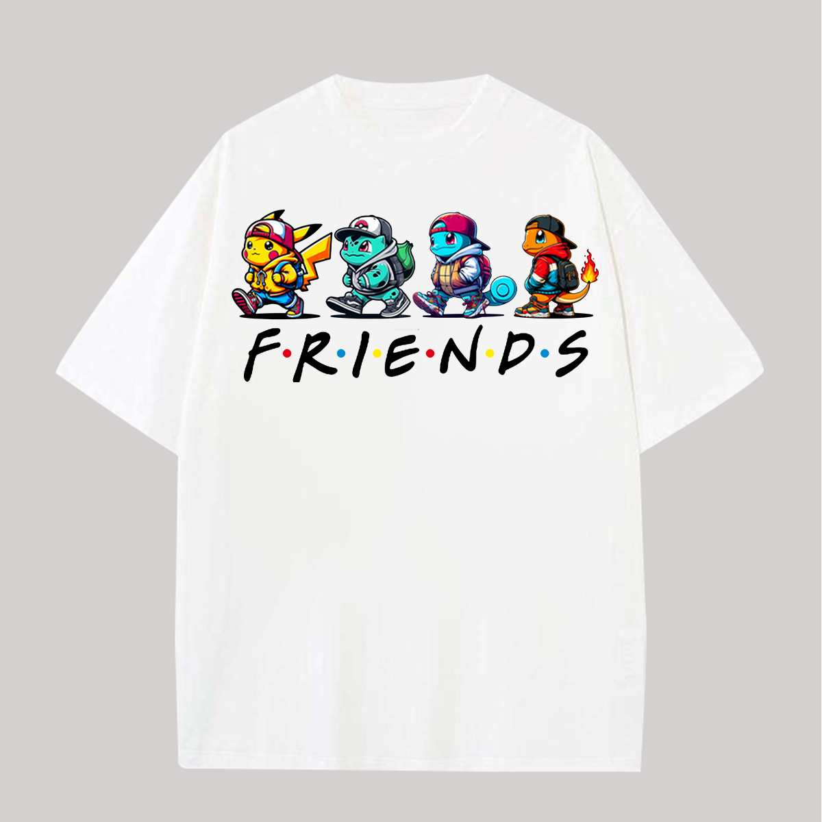 Pokémon Friends Printed Oversized Unisex T-shirts Image - 2