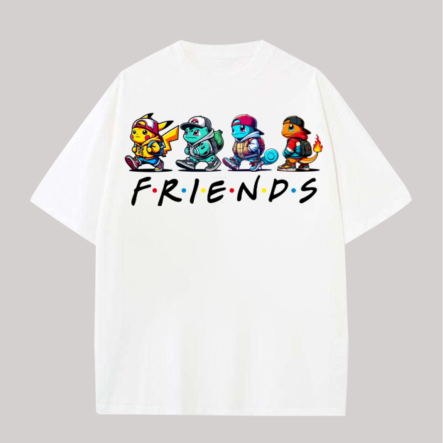 Pokémon Friends Printed Oversized Unisex T-shirts Image - 2