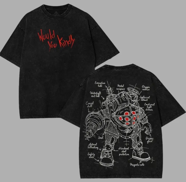 BioShock Big Daddy Printed Unisex Washed T-Shirt Image - 1