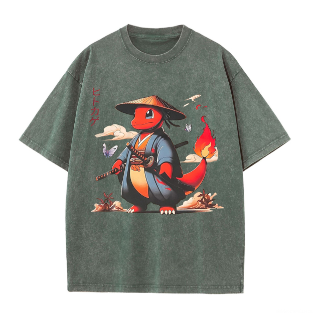Pokémon Charmander Printed Unisex Washed T-Shirt Image - 5