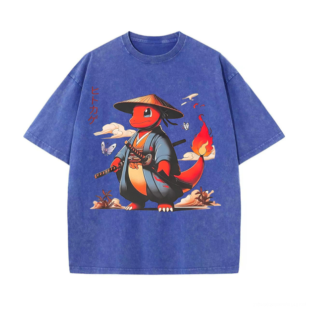 Pokémon Charmander Printed Unisex Washed T-Shirt Image - 8