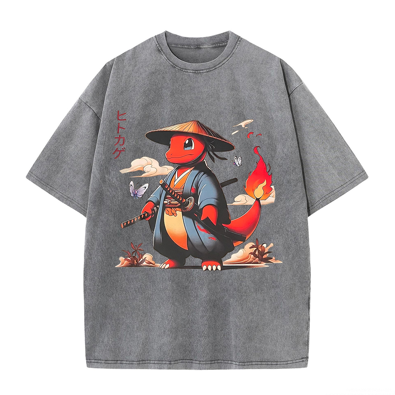 Pokémon Charmander Printed Unisex Washed T-Shirt Image - 7