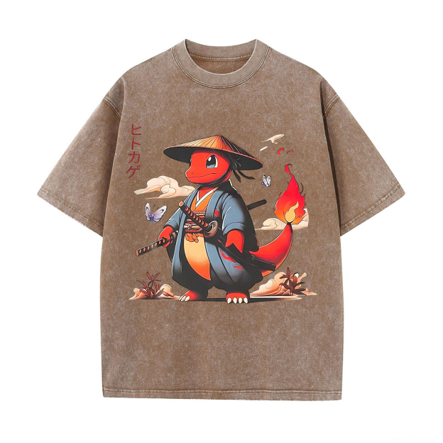 Pokémon Charmander Printed Unisex Washed T-Shirt Image - 6