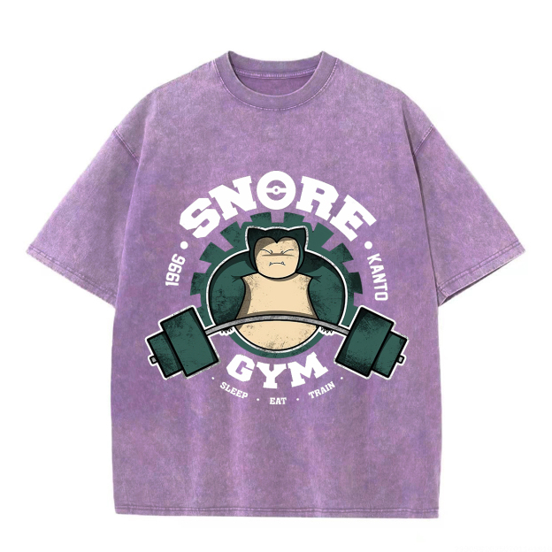 Pokémon Snore Gym Printed Unisex Washed T-Shirt Image - 5