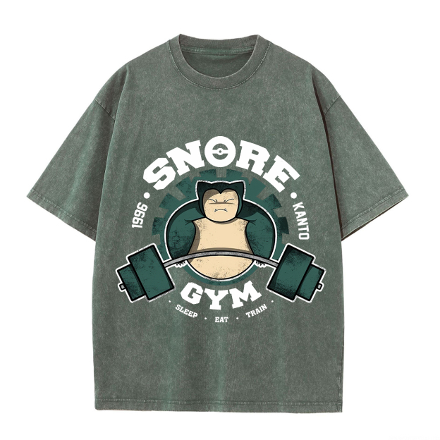 Pokémon Snore Gym Printed Unisex Washed T-Shirt Image - 6